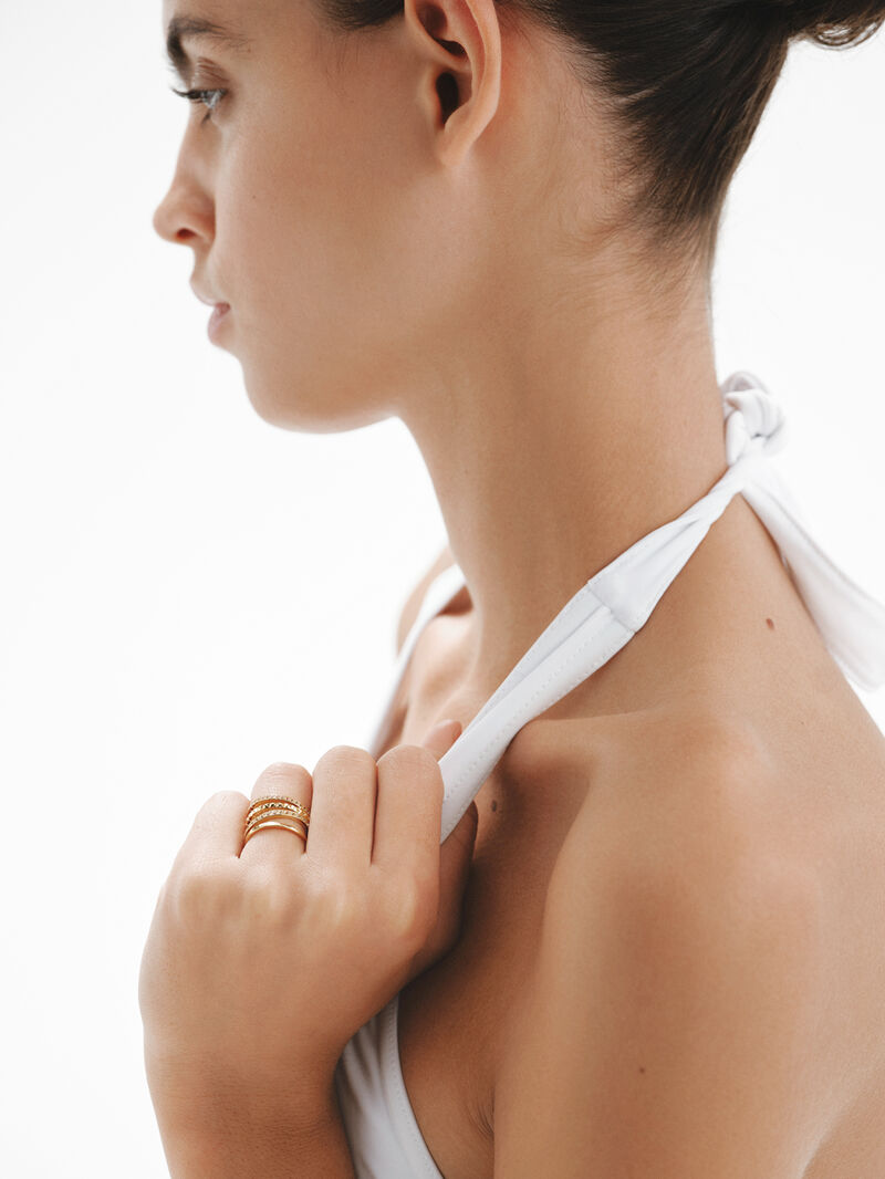 931 Silver multi-arm ring bathed in 18K yellow gold with relief and white topazes. image number 3