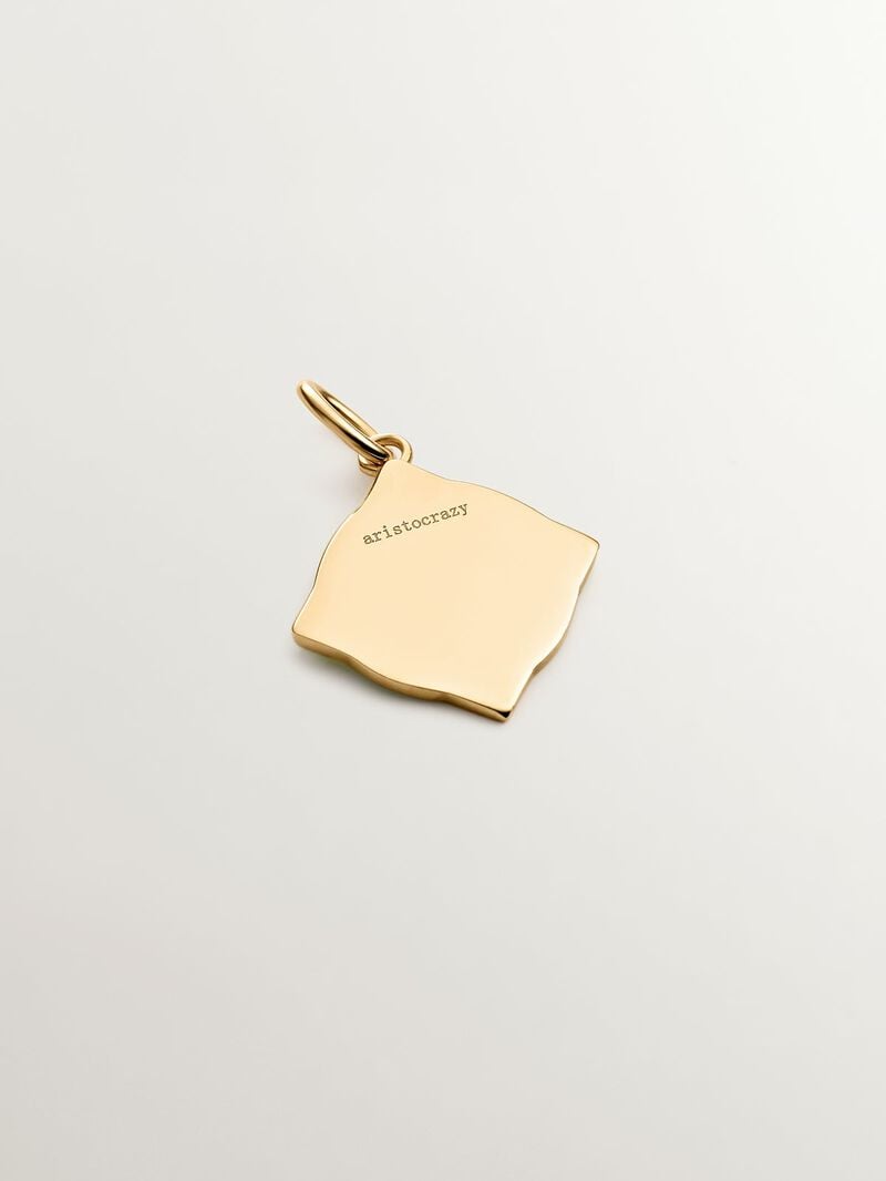 Charm in 925 sterling silver plated in 18K yellow gold with initial E and yellow enamel with irregular diamond shape image number 2