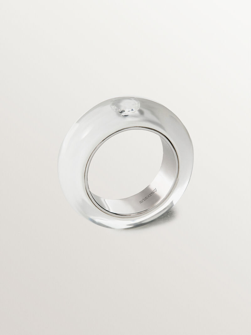 925 silver ring with white enamel and zircon suspended in resin image number 4