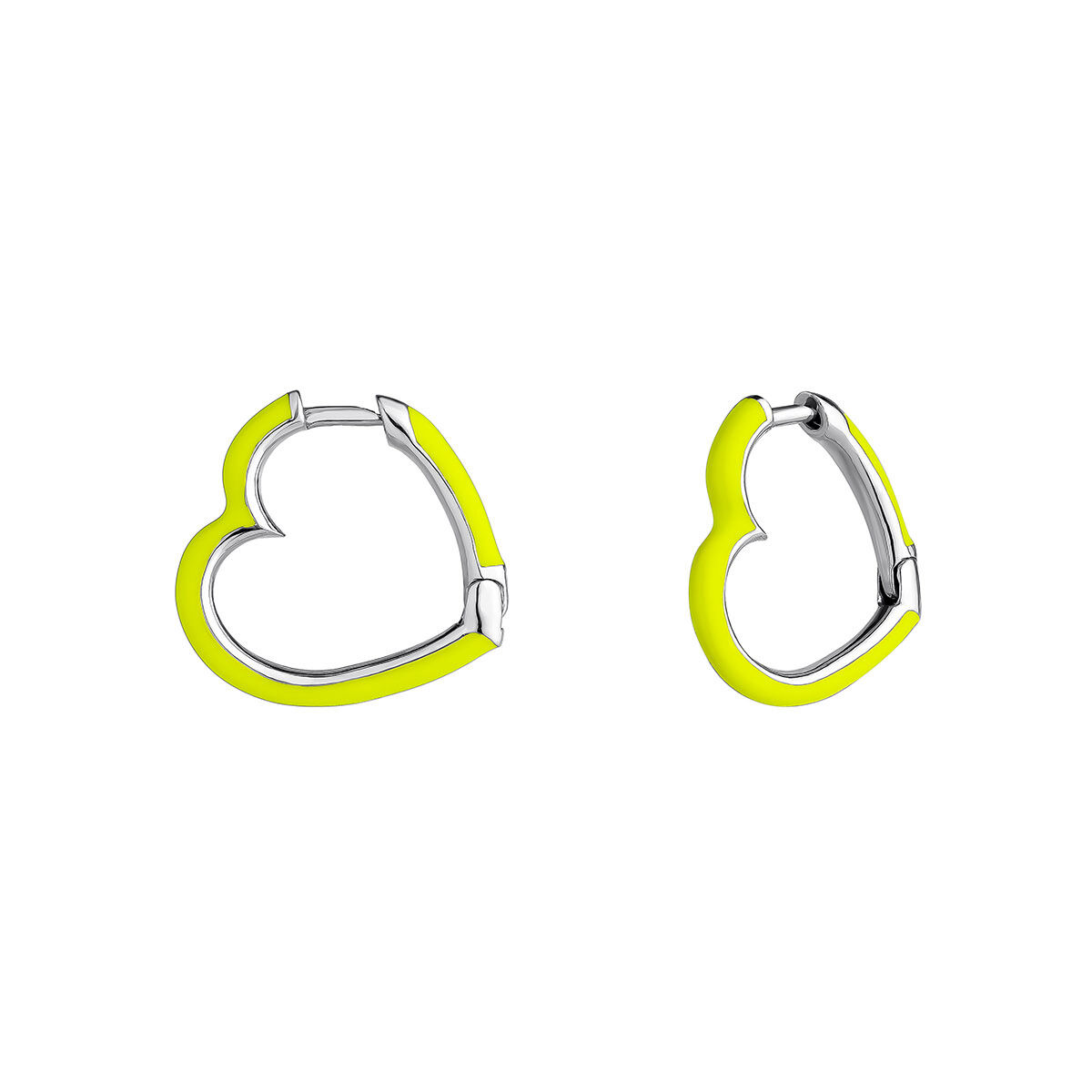 Medium heart hoop earrings in silver with yellow enamel, J05158-01-LIMENA, hi-res