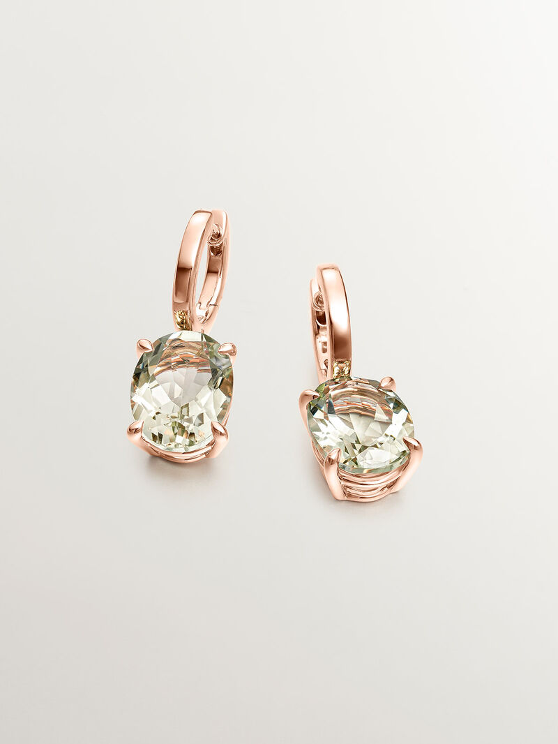 Large hoop earrings made of 925 silver plated in 18K yellow gold with green quartz. image number 0