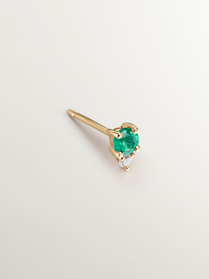 Individual 9K yellow gold earring with emerald and diamond. image number 2