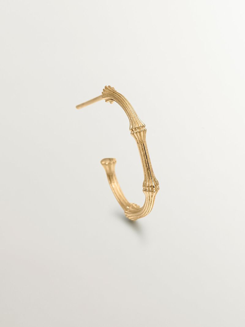 9K Yellow Gold Bamboo Texture Single Hoop Earring image number 4