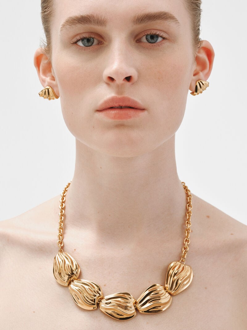 18K yellow gold plated 925 silver necklace with texture image number 7