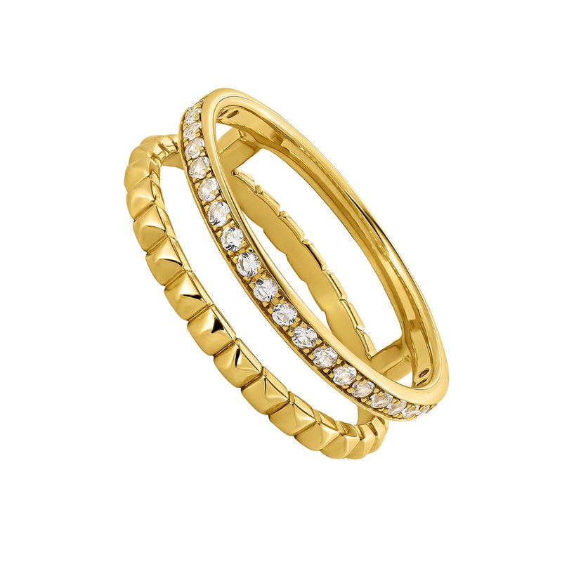 Gold plated topaz embossed double ring, J04902-02-WT, hi-res