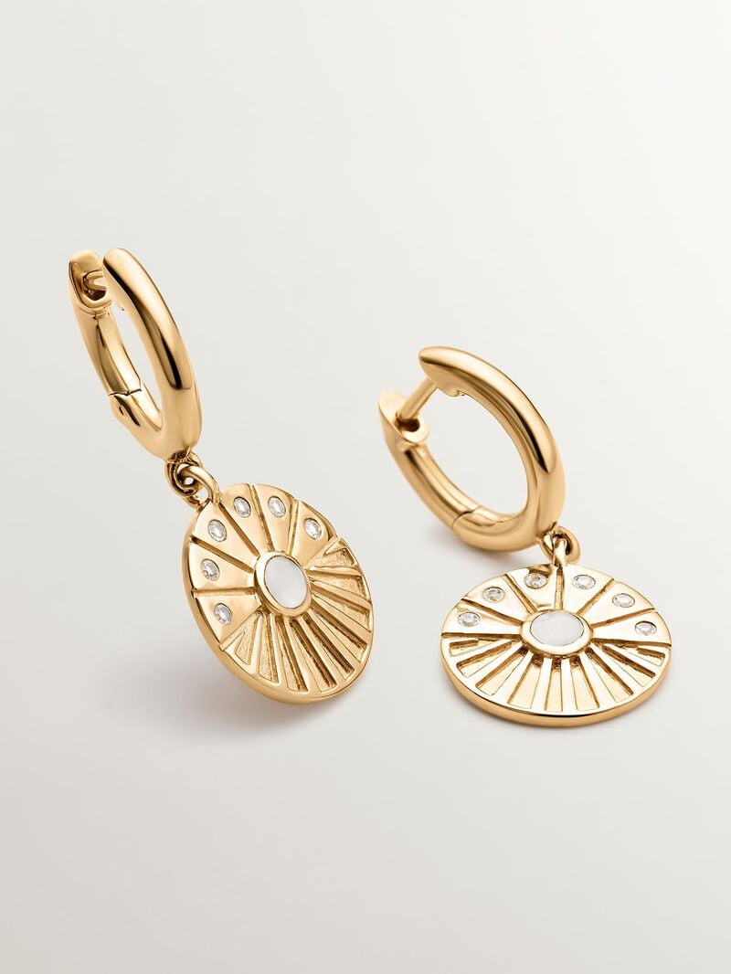 925 silver earrings bathed in 18K yellow gold with white topaz and moonstone. image number 4