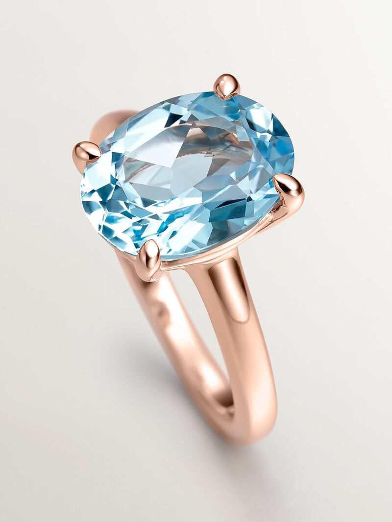 925 Silver ring coated in 18K rose gold with sky blue topaz image number 4