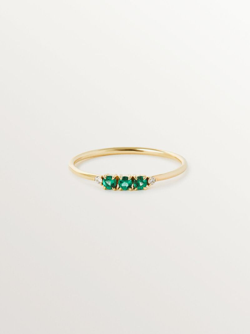 9K yellow gold ring with emeralds and diamonds image number 4