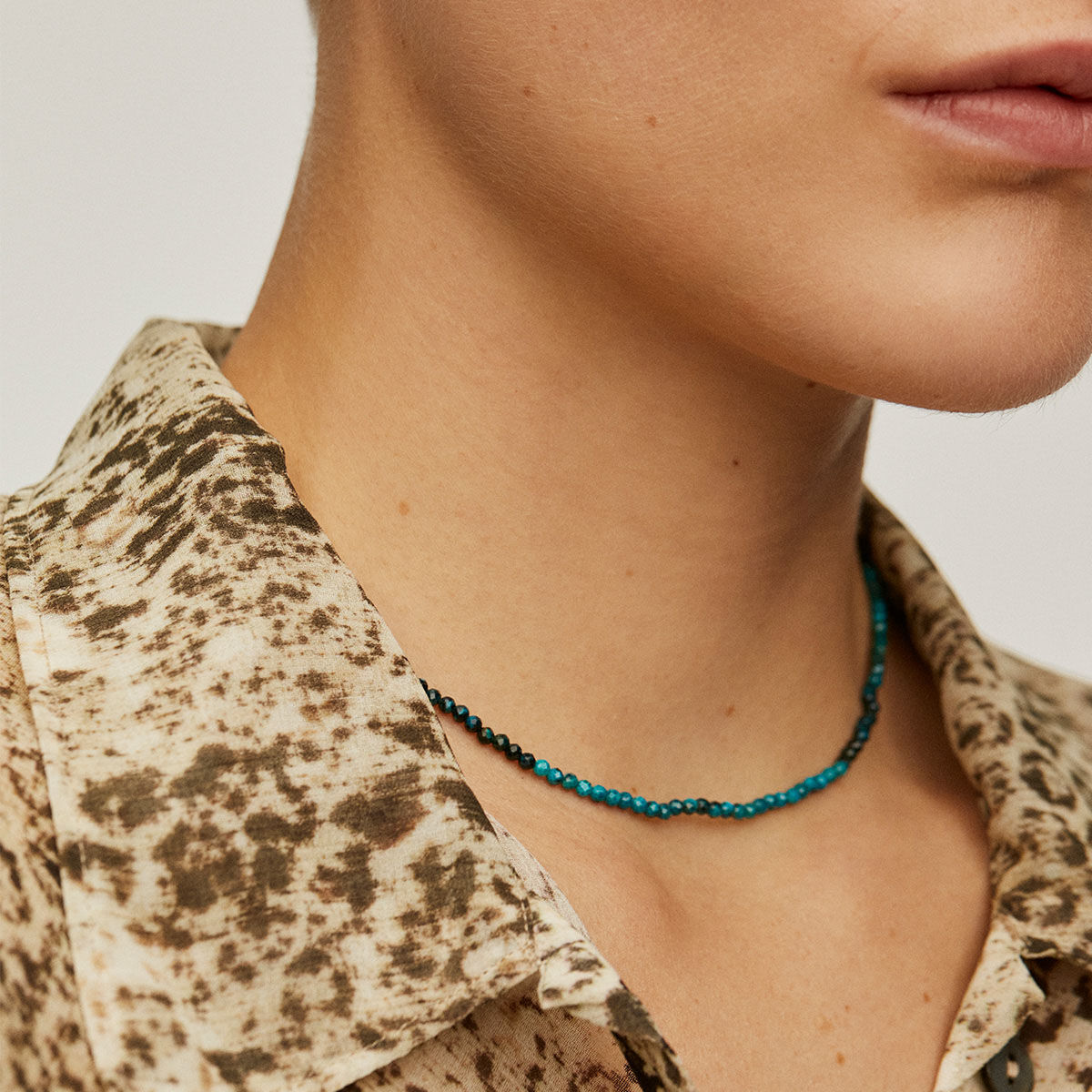 Gold plated ball chain chrysocolla necklace , J04619-02-CH, mainproduct