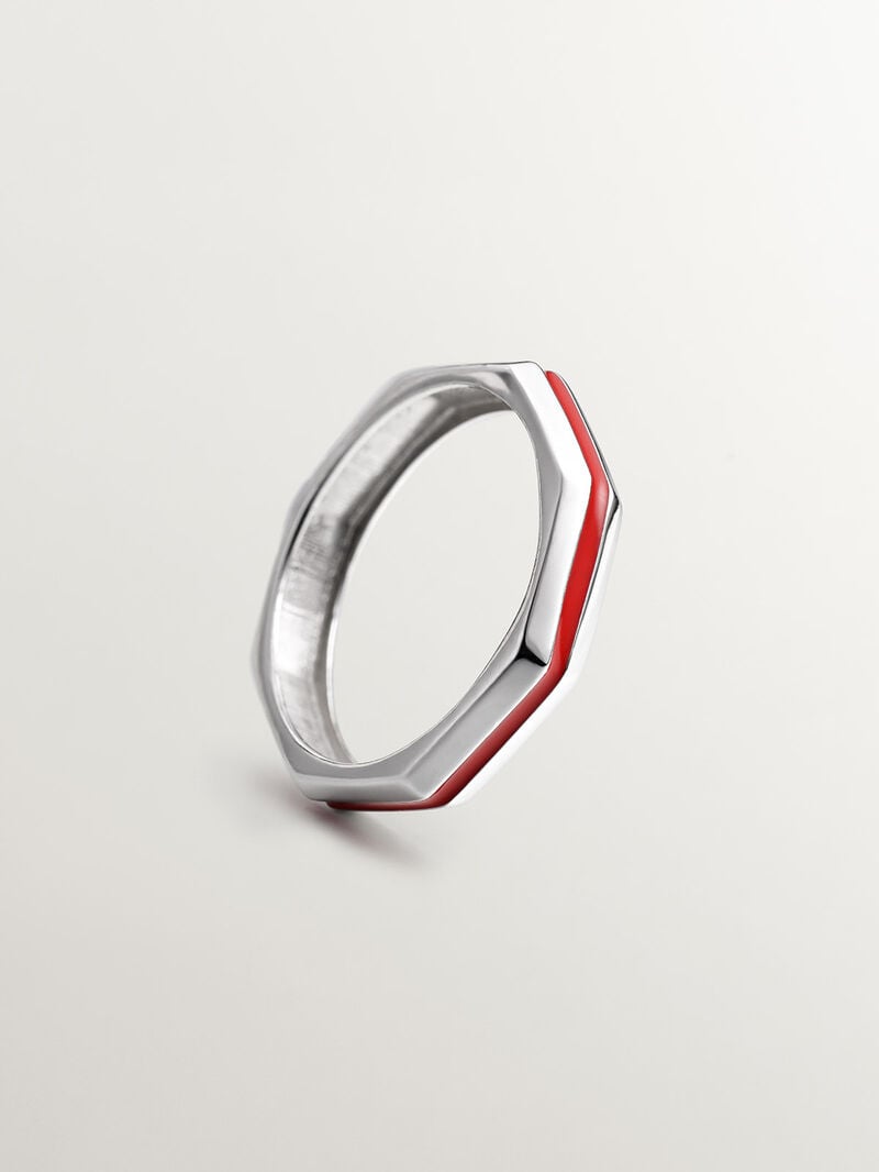 925 silver ring with geometric finish and pink enamel image number 4