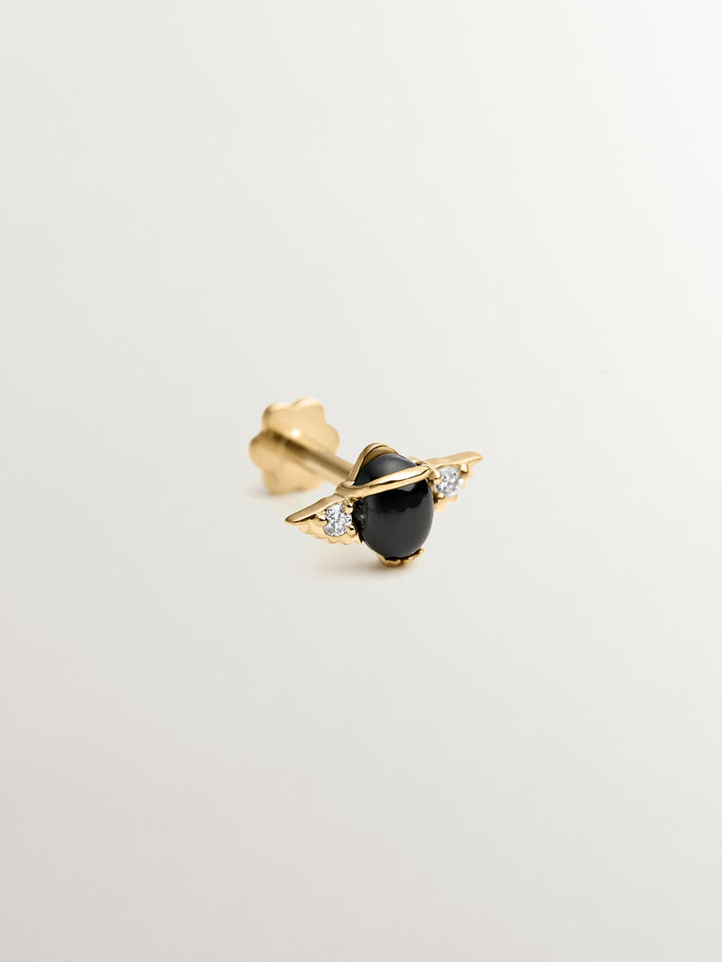 18K yellow gold piercing in the shape of a beetle with onyx and diamonds. image number 2