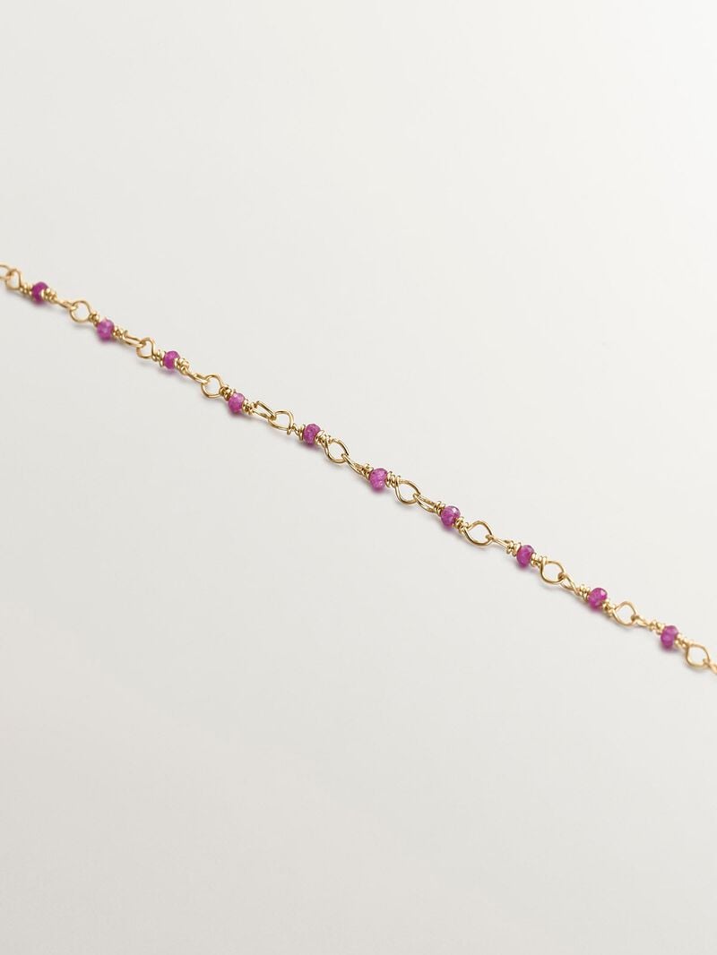 925 Silver chain bathed in 18K yellow gold with pink ruby beads. image number 4