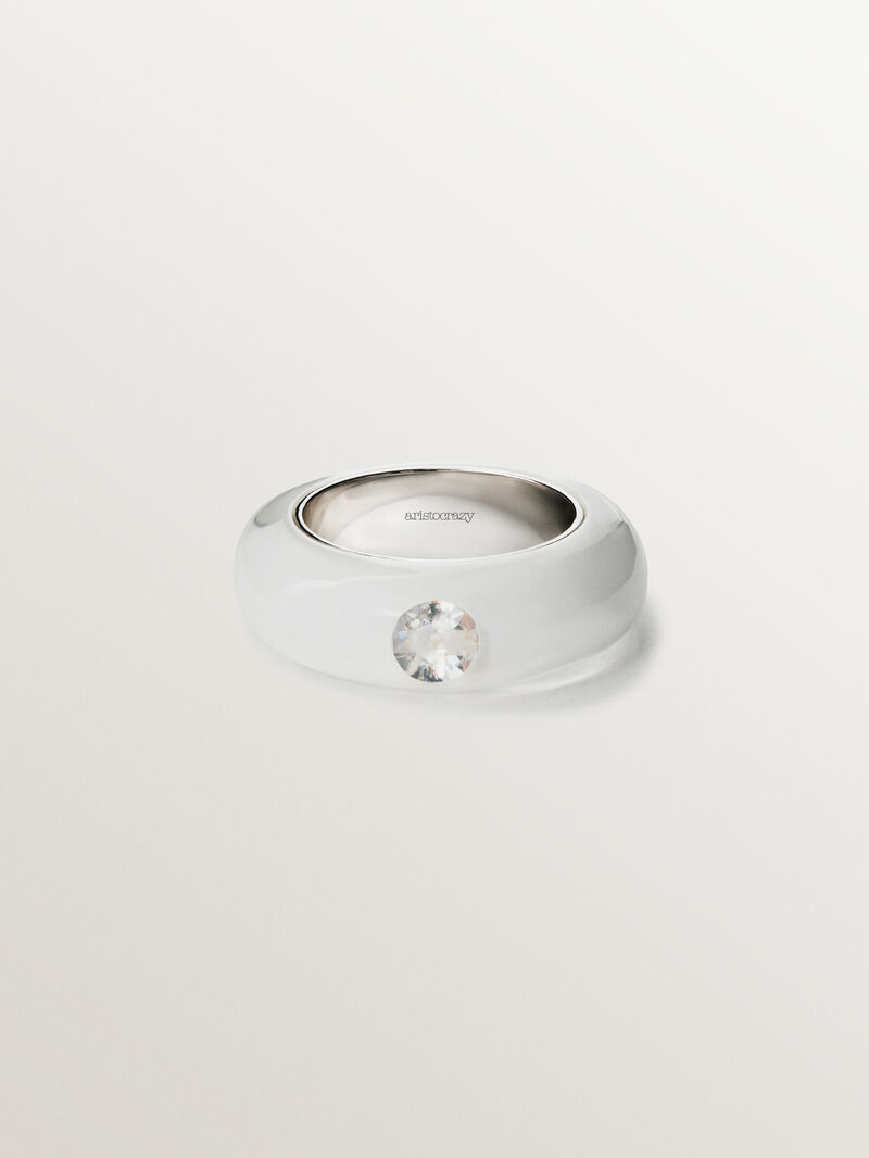 925 silver ring with white enamel and zircon suspended in resin image number 2