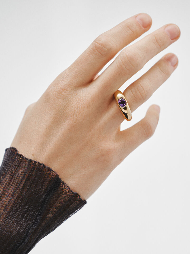 18K yellow gold plated 925 silver ring with purple amethyst image number 1