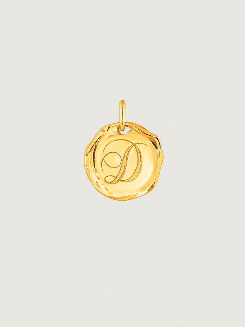 Handmade 925 silver charm plated in 18K yellow gold with initial D image number 0