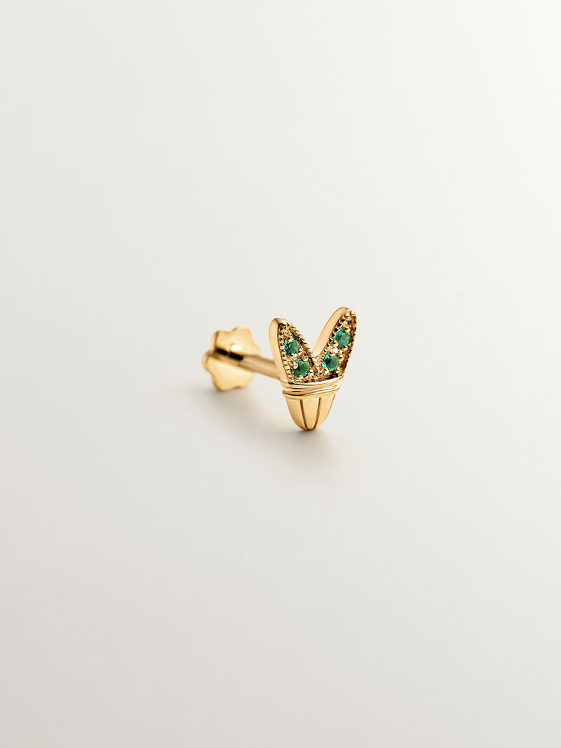 18K yellow gold piercing with emeralds and wing shape image number 2