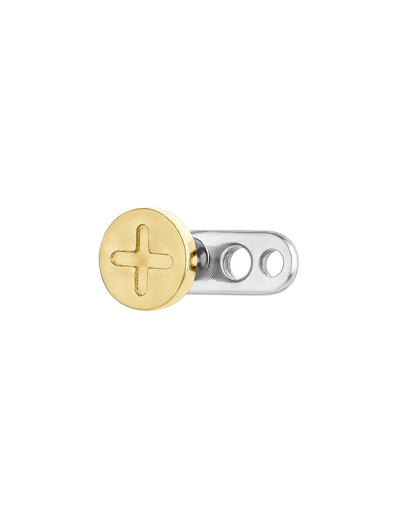 Microdermal de oro amarillo de 18K y titanio con cruz image number 0