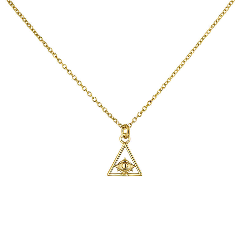 Gold plated triangle eye motif necklace, J04935-02, hi-res