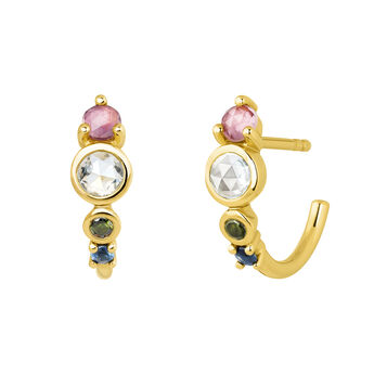Small gold plated stones hoop earrings , J04145-02-PTSKYGTBS,hi-res