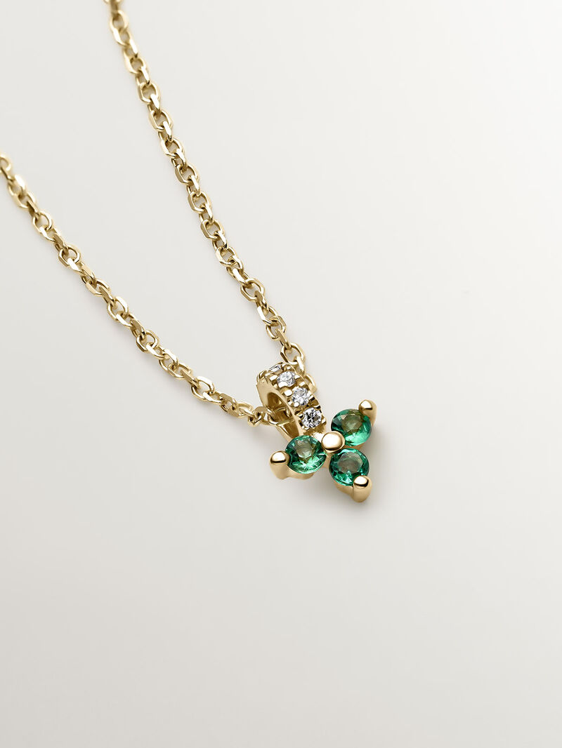 9K yellow gold pendant with emerald and diamond clover image number 2