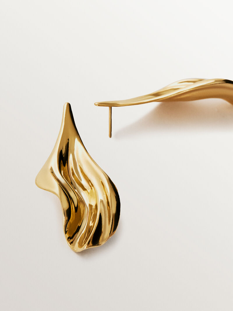 18K yellow gold plated 925 silver earrings with texture image number 4