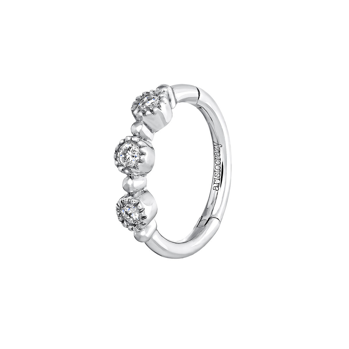 Boucle d'oreille piercing trois diamants or blanc 0,042 ct , J03914-01-H, hi-res