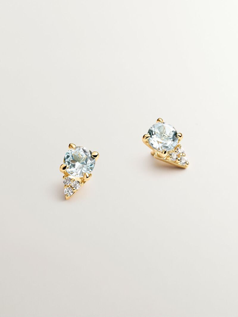 925 Silver earrings bathed in 18K yellow gold with sky blue topaz and white sapphires. image number 0