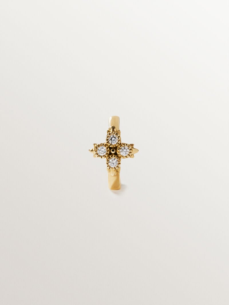 Individual small hoop earring made of 9K yellow gold with a diamond cross image number 0