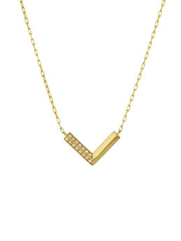V necklace in 18k yellow gold-plated silver with white topazes, J05196-02-WT,hi-res