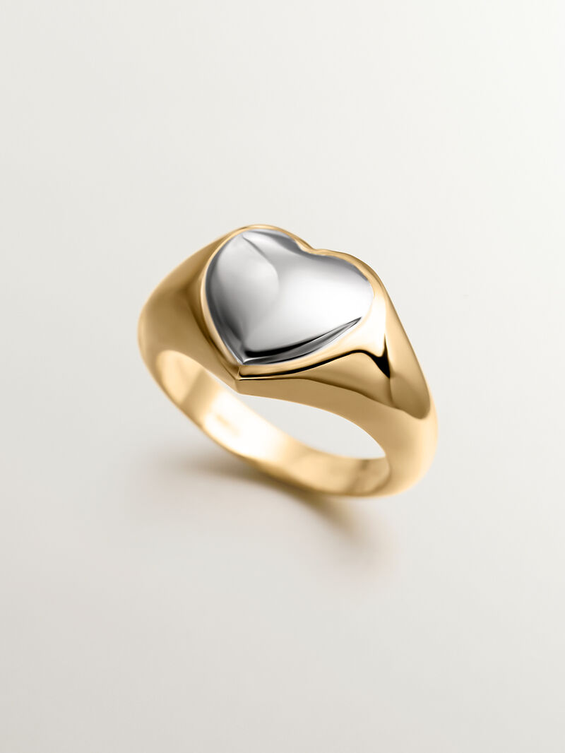 925 combined silver seal ring bathed in 18k yellow gold image number 4