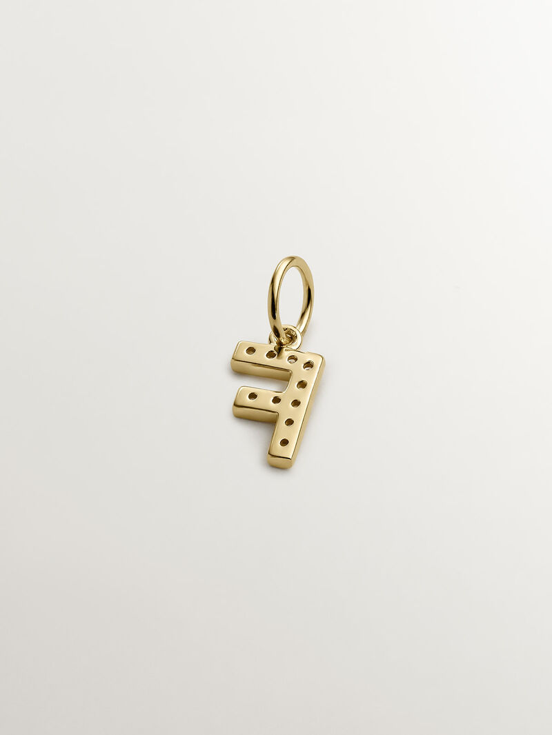 F initial charm made of 925 silver, bathed in 18K yellow gold with white topazes. image number 2