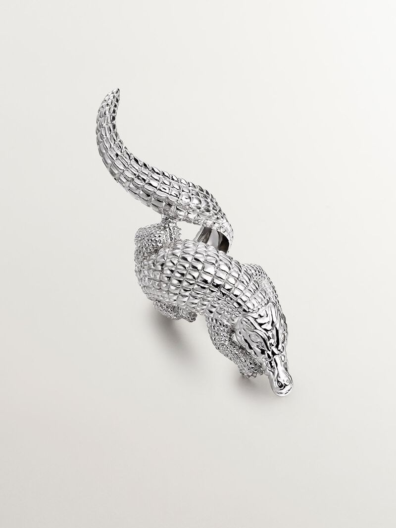 Large 925 silver ring shaped like crocodile image number 0