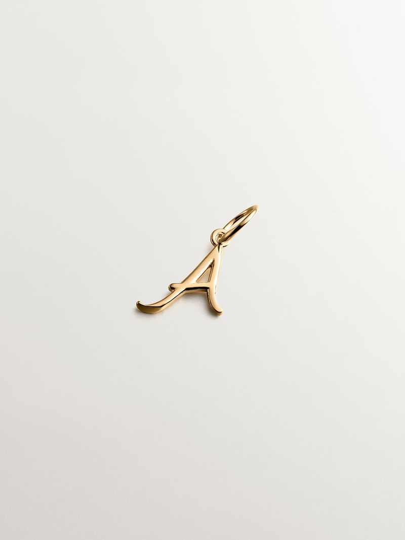 18K Yellow Gold Plated 925 Silver Charm with initial A. image number 2