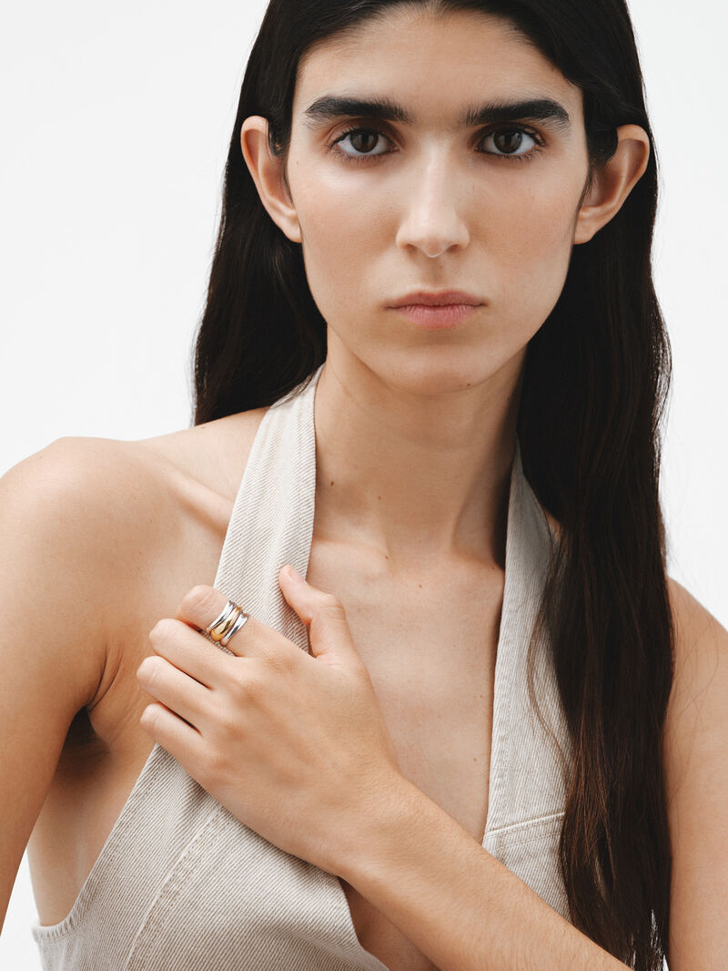 Bicolor triple ring made of 925 silver and 925 silver bathed in 18K yellow gold. image number 1