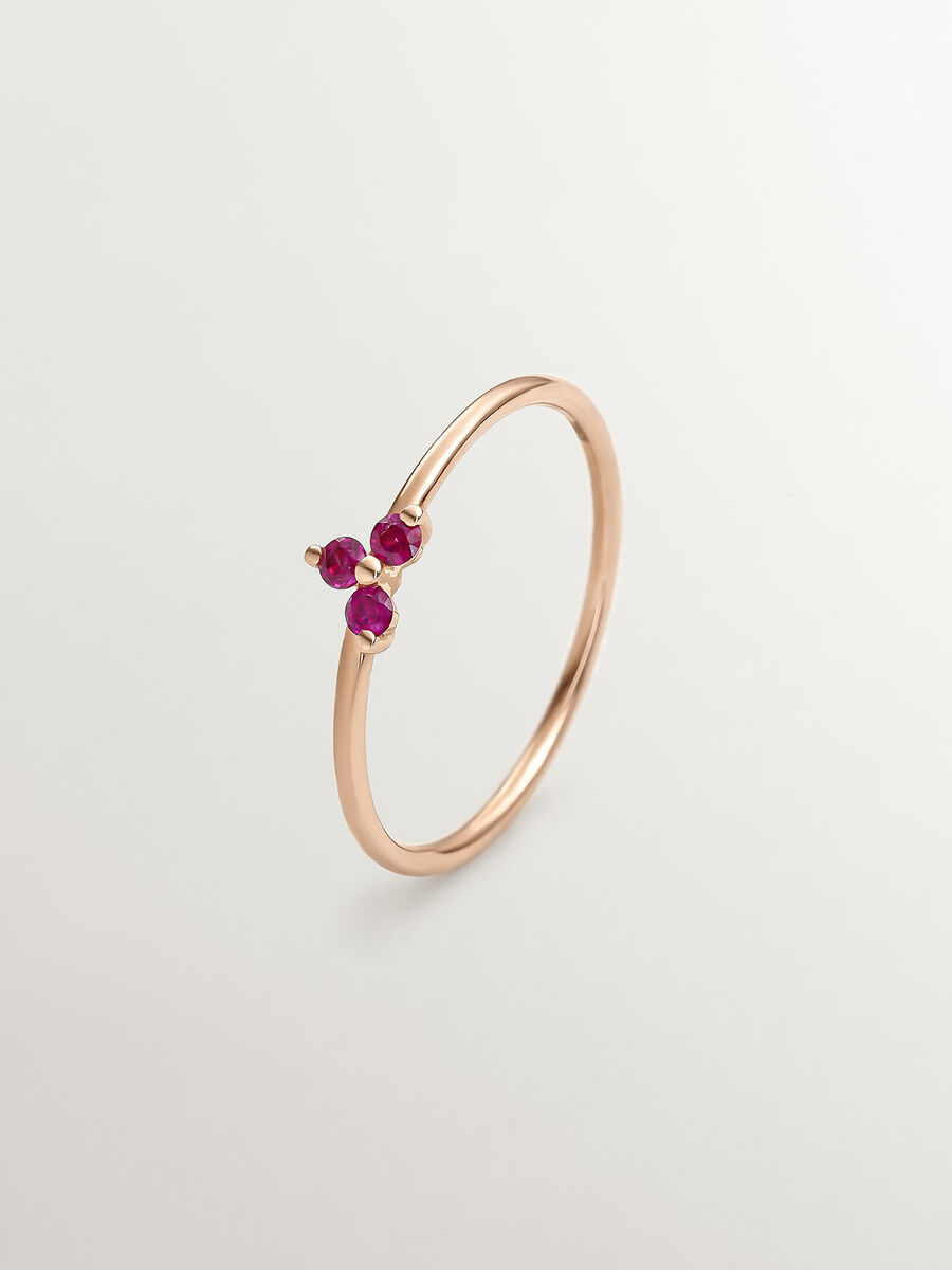 Ring clover ruby rose gold , J04066-03-RU, hi-res