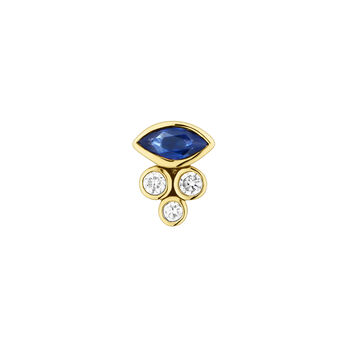 Single earring in 9k yellow gold with a blue sapphire and diamonds   , J04965-02-BS-H,hi-res