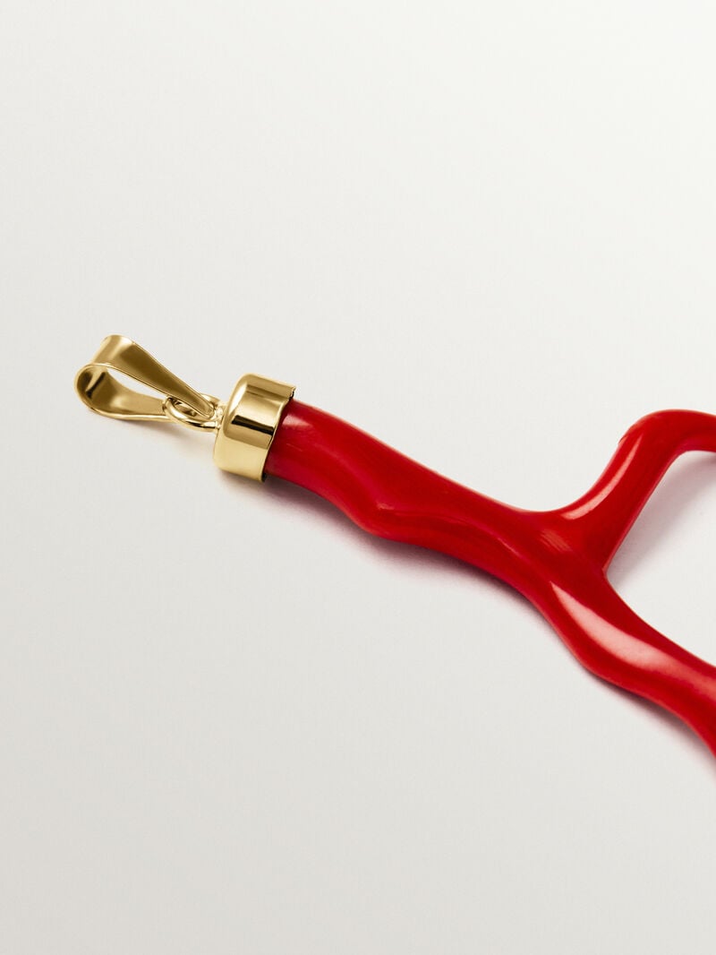 18K gold-plated 925 silver charm with medium coral image number 1