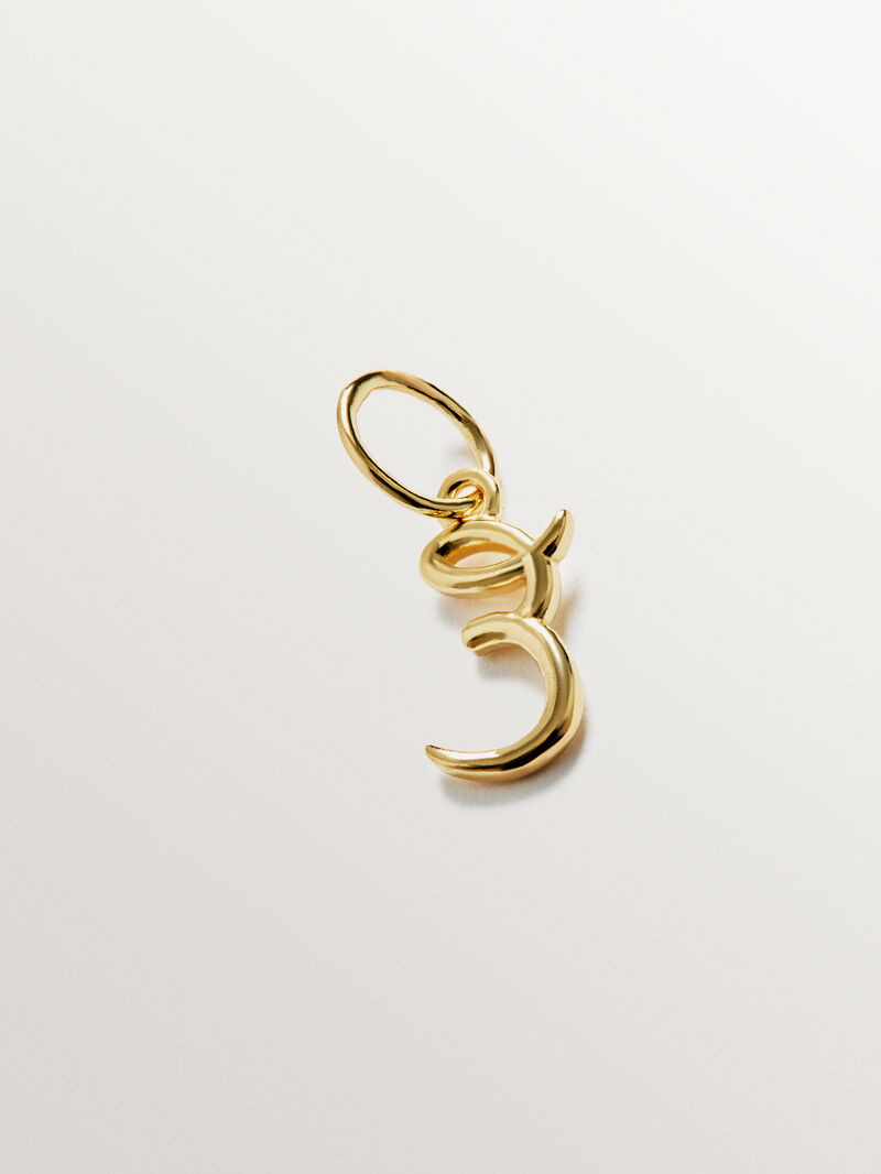 925 Sterling Silver charm coated in 18K yellow gold with initial E. image number 1