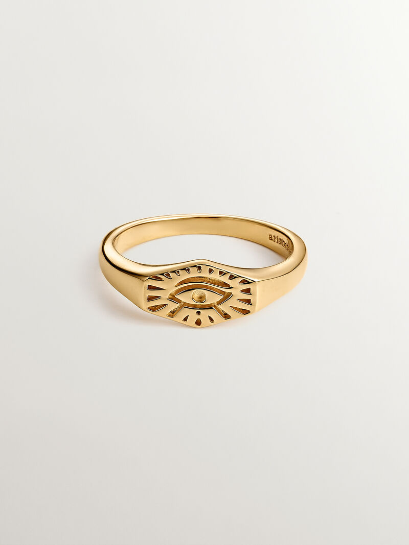 929 Silver signet ring bathed in 18K yellow gold with Eye of Horus. image number 2