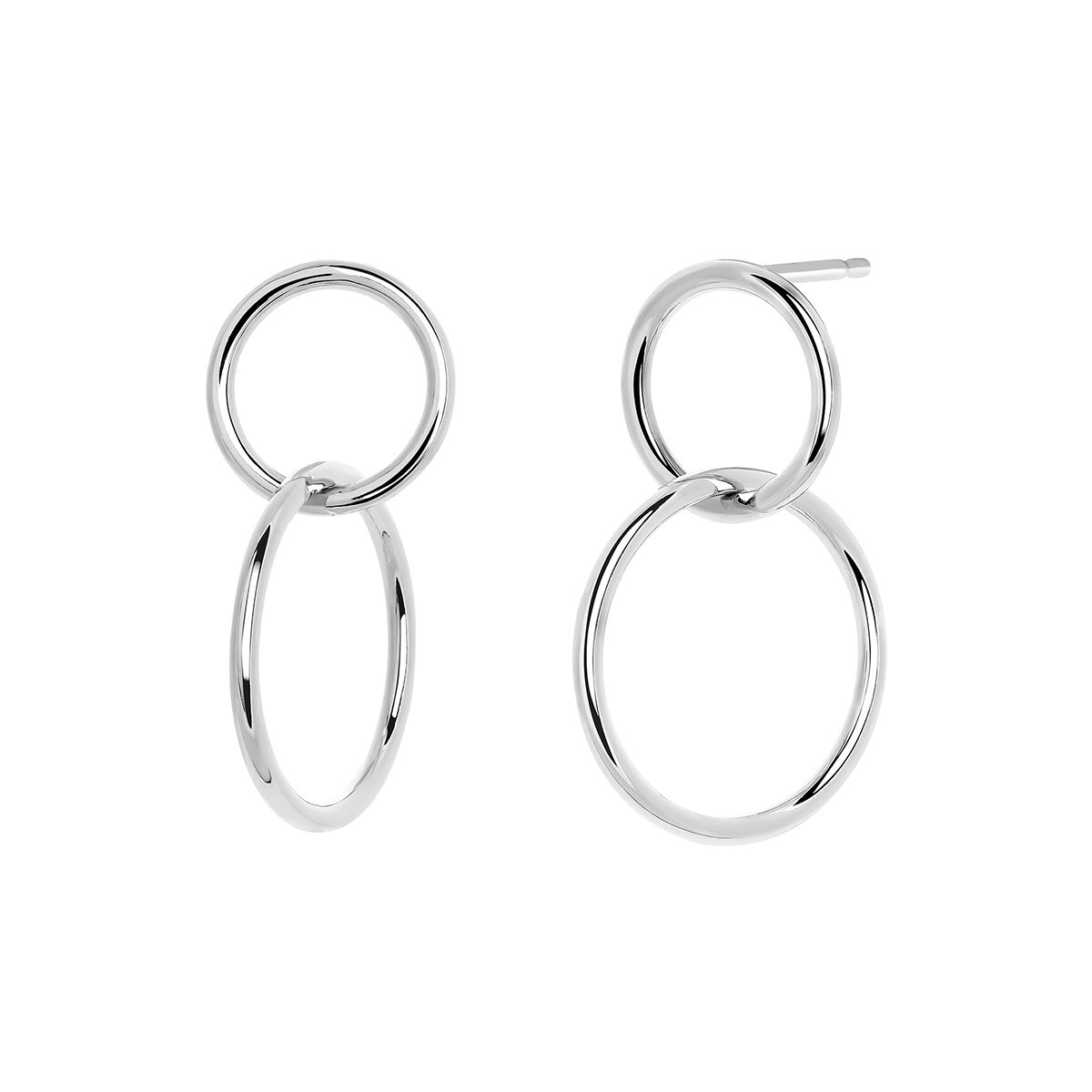 Small silver double hoop earrings , J03587-01, hi-res