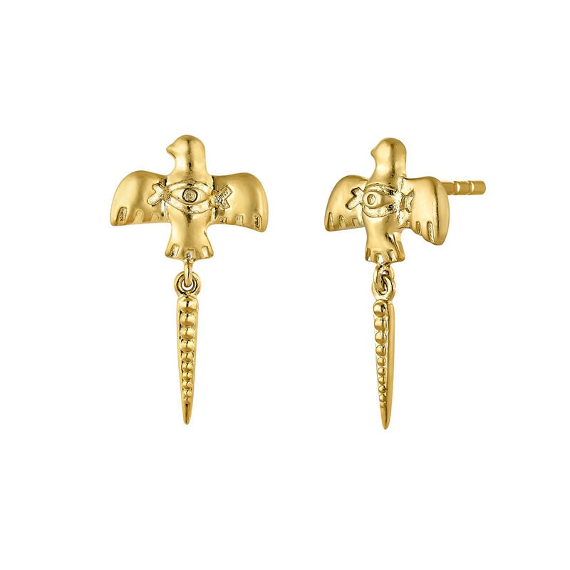 Gold plated bird earrings, J04558-02, hi-res