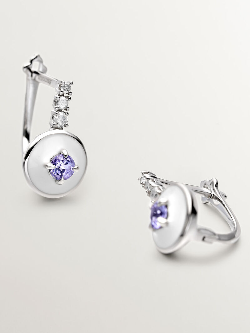 925 silver earrings with purple tannitas, white diamonds and white enamel image number 4