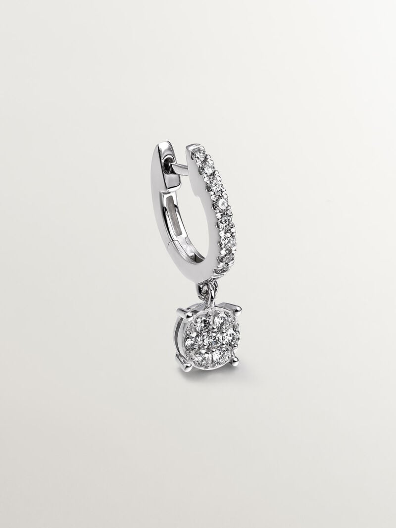 Individual 18K white gold earring with diamond pavé and hanging diamond. image number 0
