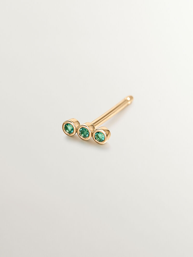 Individual 9K yellow gold earring with emeralds. image number 2