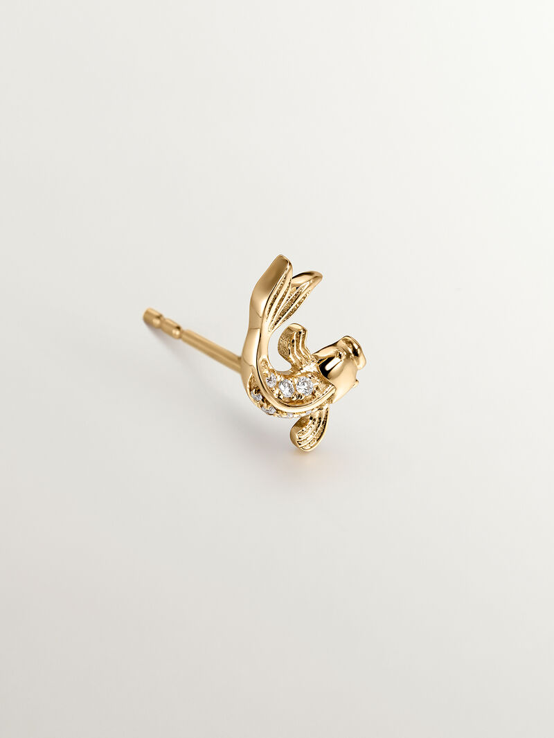 Individual 18K yellow gold earring with diamond-shaped fish. image number 2