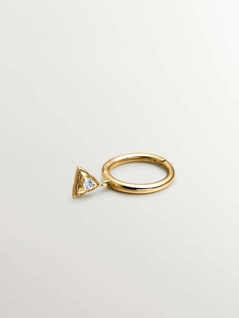 Individual 9K yellow gold hoop earring with triangle and white topaz. image number 1