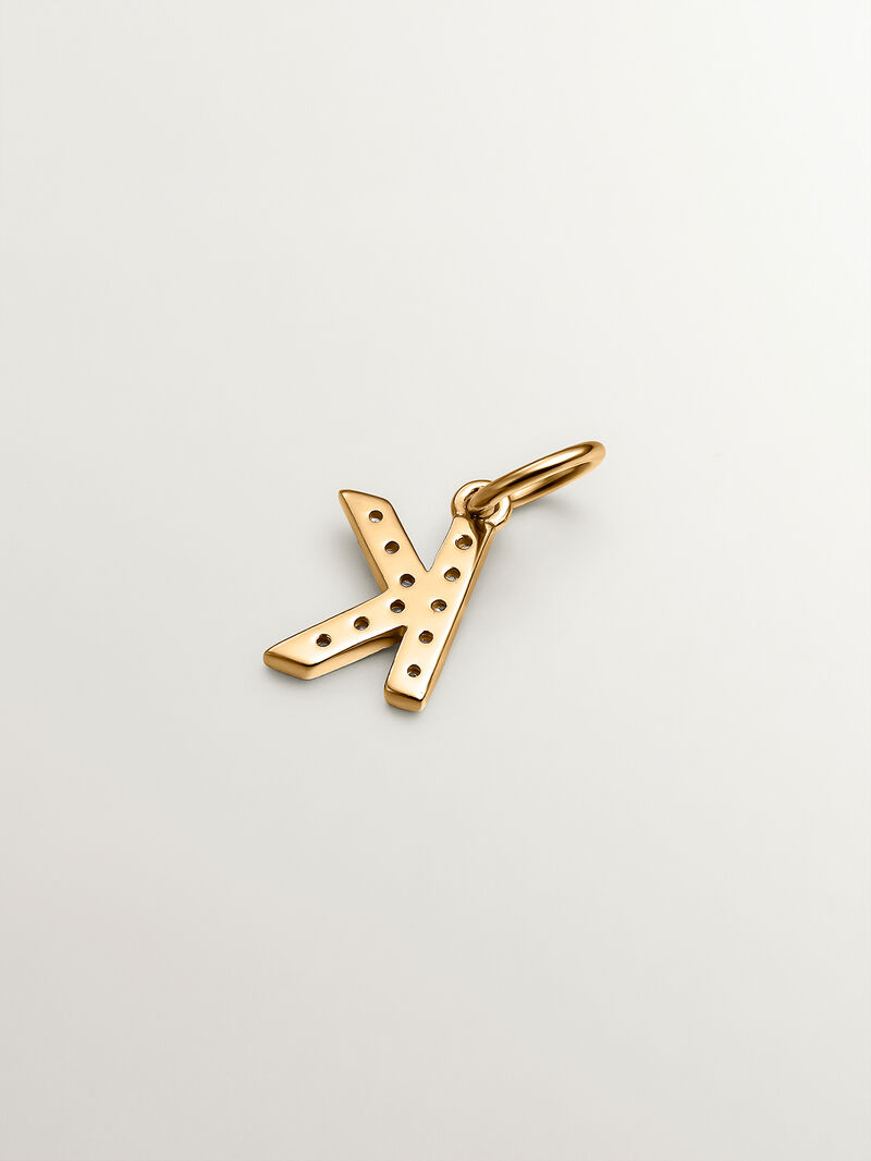 925 Silver charm bathed in 18K yellow gold and white topaz initial K image number 2