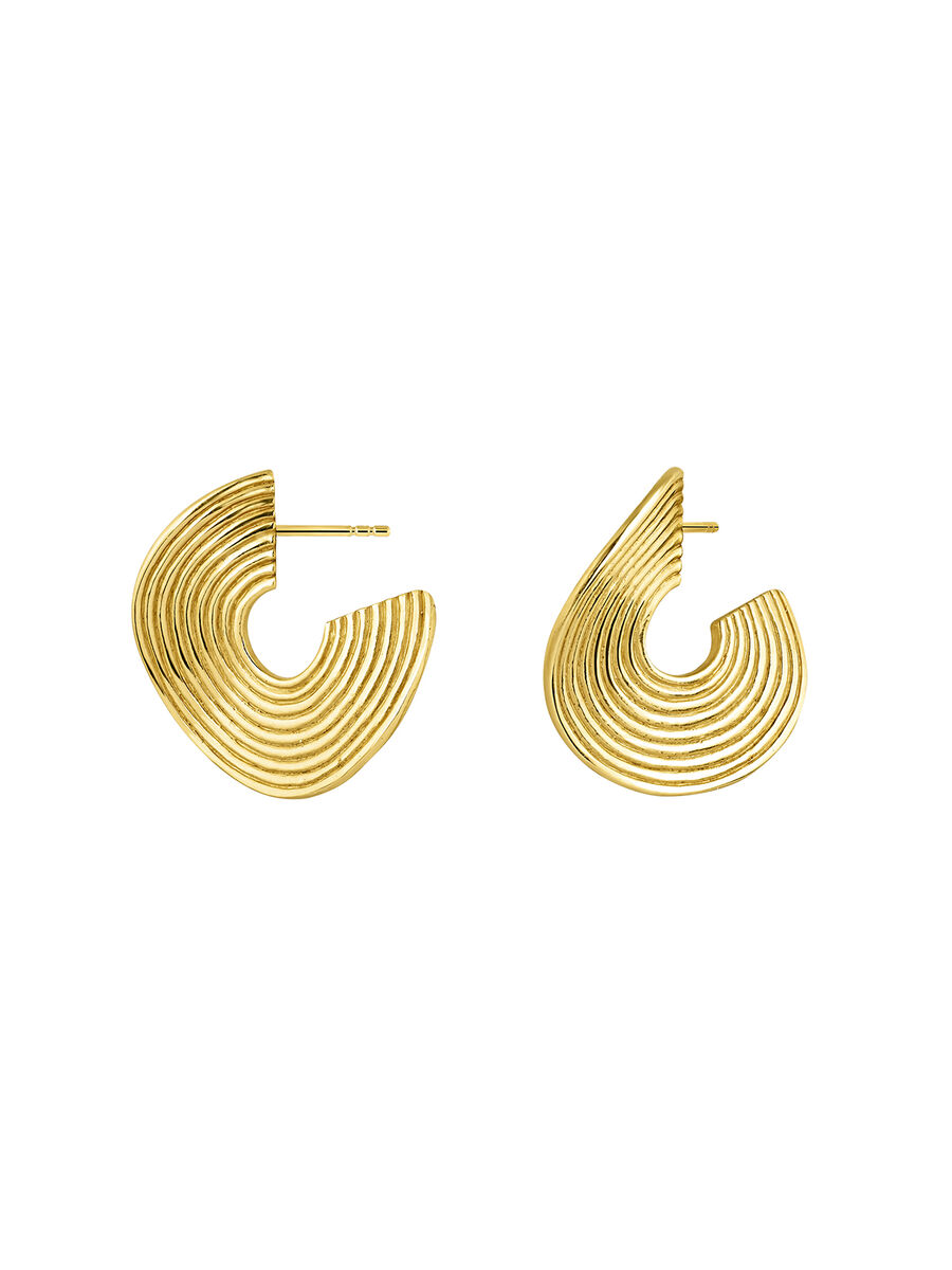 Medium-size, embossed, hammered hoop earrings in 18kt yellow gold-plated sterling silver, J05217-02, hi-res