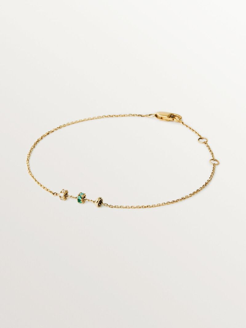 9K yellow gold bracelet with emeralds and diamonds image number 0