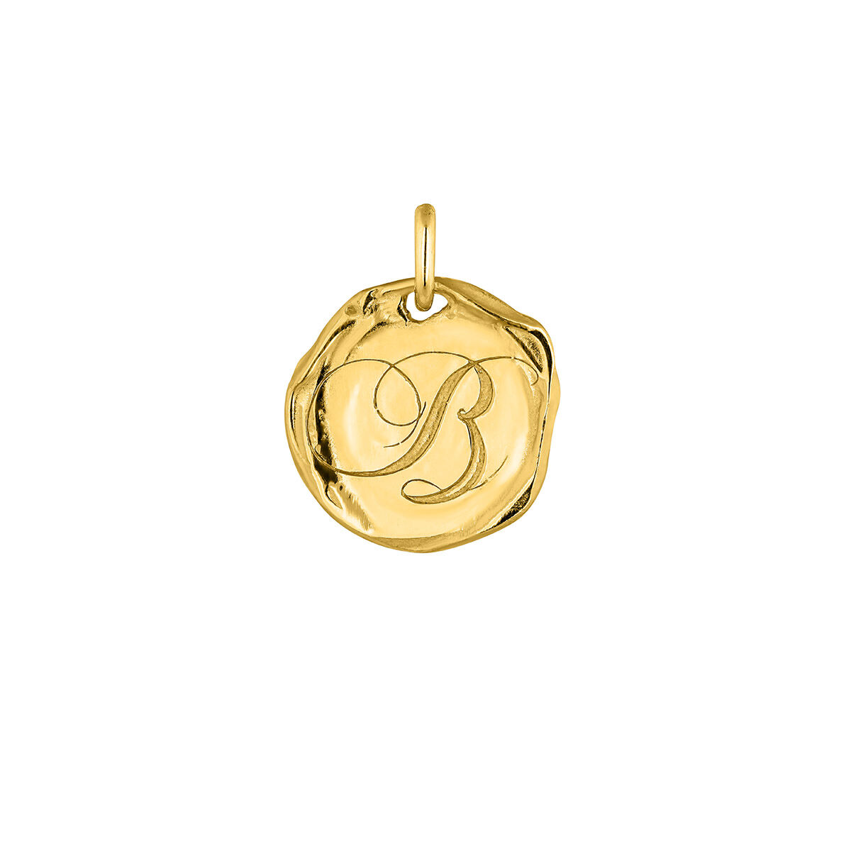 Charm medalla inicial B artesanal plata recubierta oro , J04641-02-B, hi-res